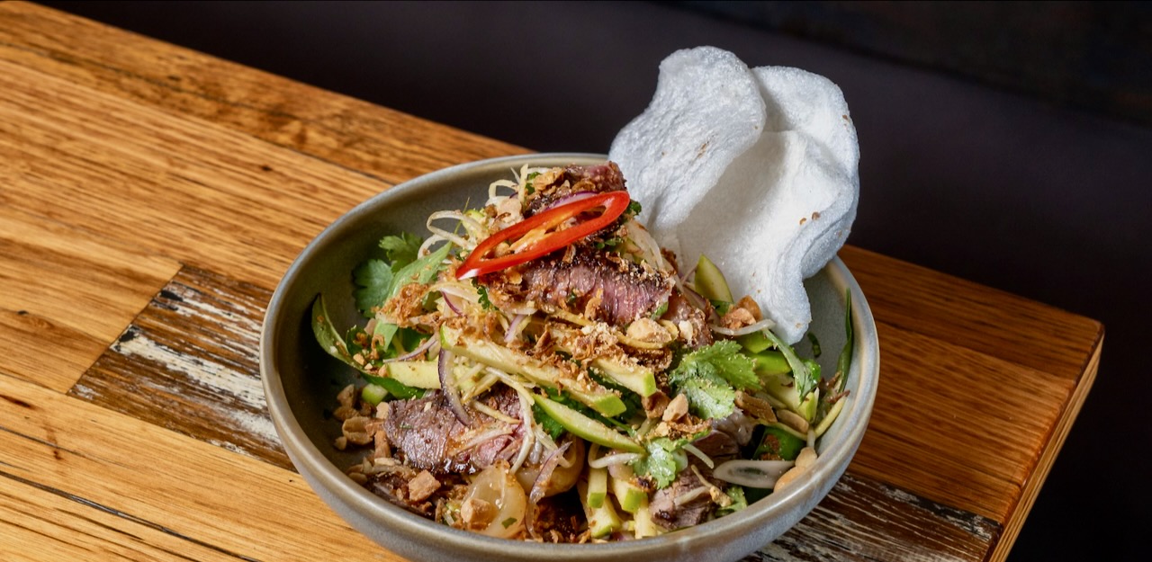 Vietnamese beef salad with herbs at Paper Plate Restaurant in Richmond